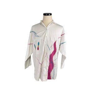 Vintage Julie A California Hand-Painted 80s Cotton Shirt With Abstract XL